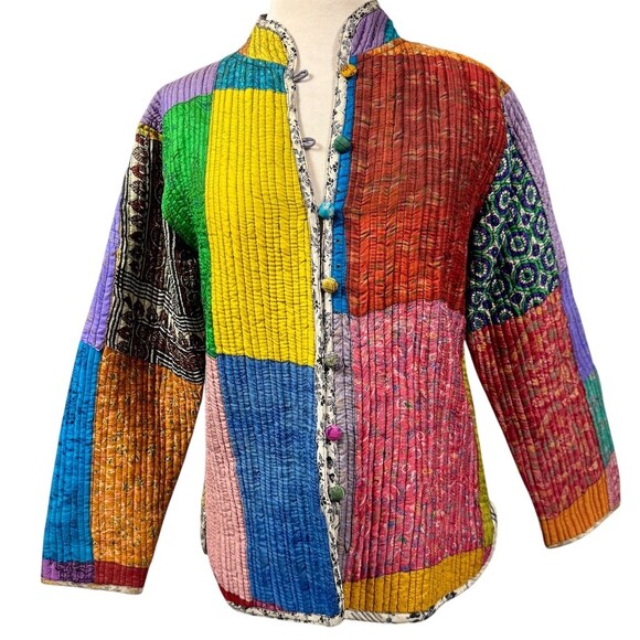 Sacred Threads Jackets & Blazers - Sacred Threads Womens Silk Patchwork Quilted Jacket Size S Mandarin Collar Boho